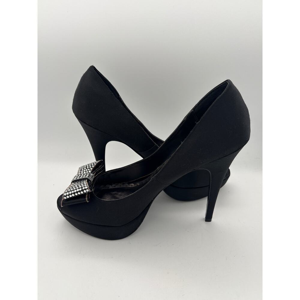 Women’s Lulu Townsend Size 10 Black Satin Pumps w/ Bow Detail - Picture 5 of 6